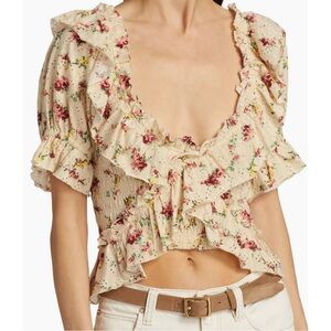 Free People Favorite Girl Ruffle Floral Cotton Crop Blouse